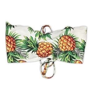 Zaful Bandeau Swimsuit Top Vibrant Pineapple Print Strapless White/Green W 4 NWT